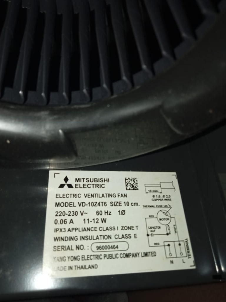 MISTUBISHI VENTILATION FAN - Model: VD-10Z4T6